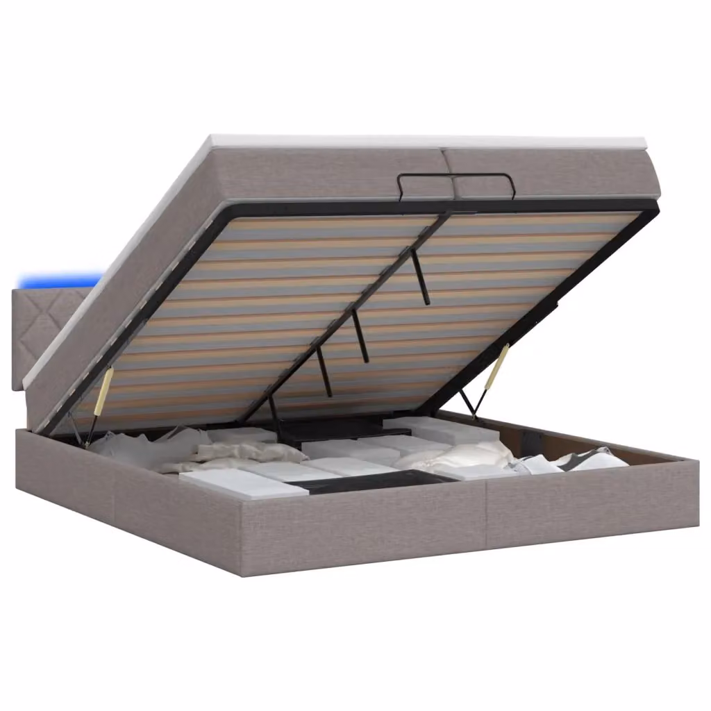Letto Ottomano con Materasso Ibrido e Illuminazione LED vidaXL, Colore Beige/Grigio, L/P/H: 200 x 200 x 88 cm – 2