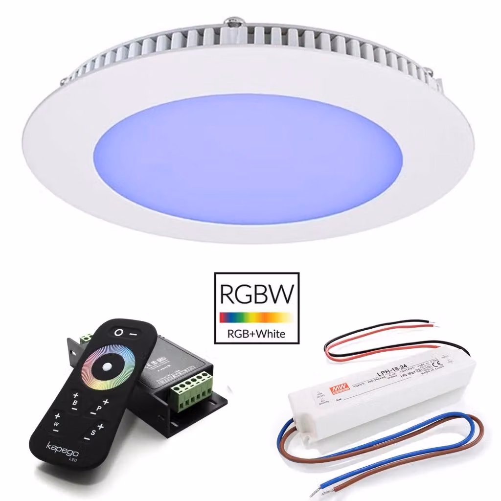 KIT cromoterapia Planetitaly con pannello LED slim da incasso RGBW multicolore da 8W, include alimentatore e telecomando – 2