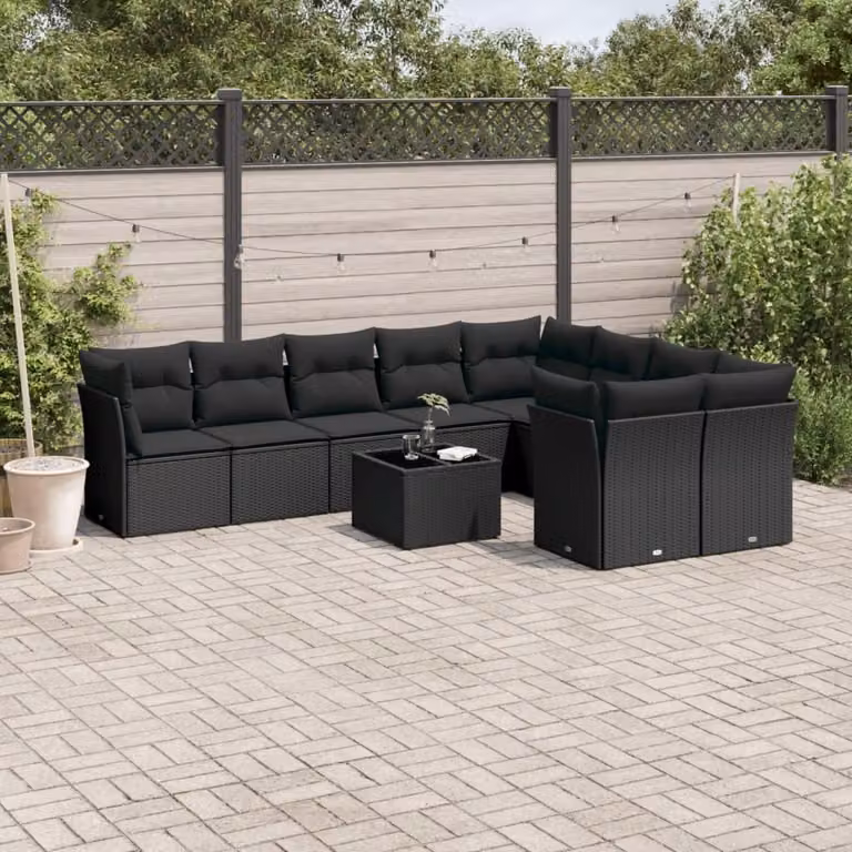 Maison Exclusive - Set da giardino 10 pezzi con cuscini in polyrattan nero