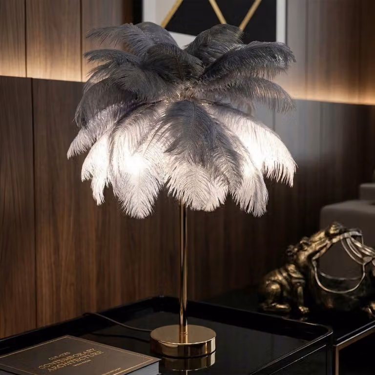 Mauro Ferretti, lampada da tavolo Palmier a 2 luci E14, Ø 55x60 cm, grigio oro