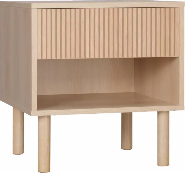 Comodino XYLO con cassetto e ripiano aperto in legno naturale beige L/P/H: 47 x 47 x 50 cm