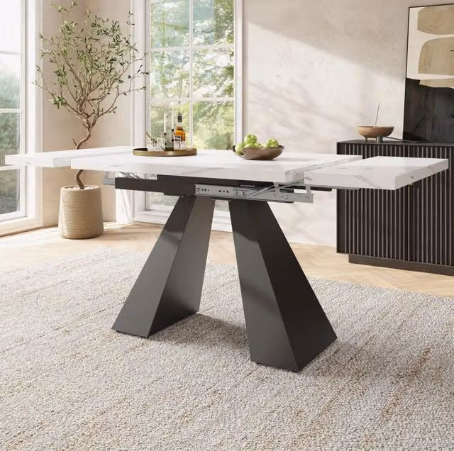 Tavolo da pranzo allungabile 99-159x74x77 cm in MDF e metallo bianco e nero