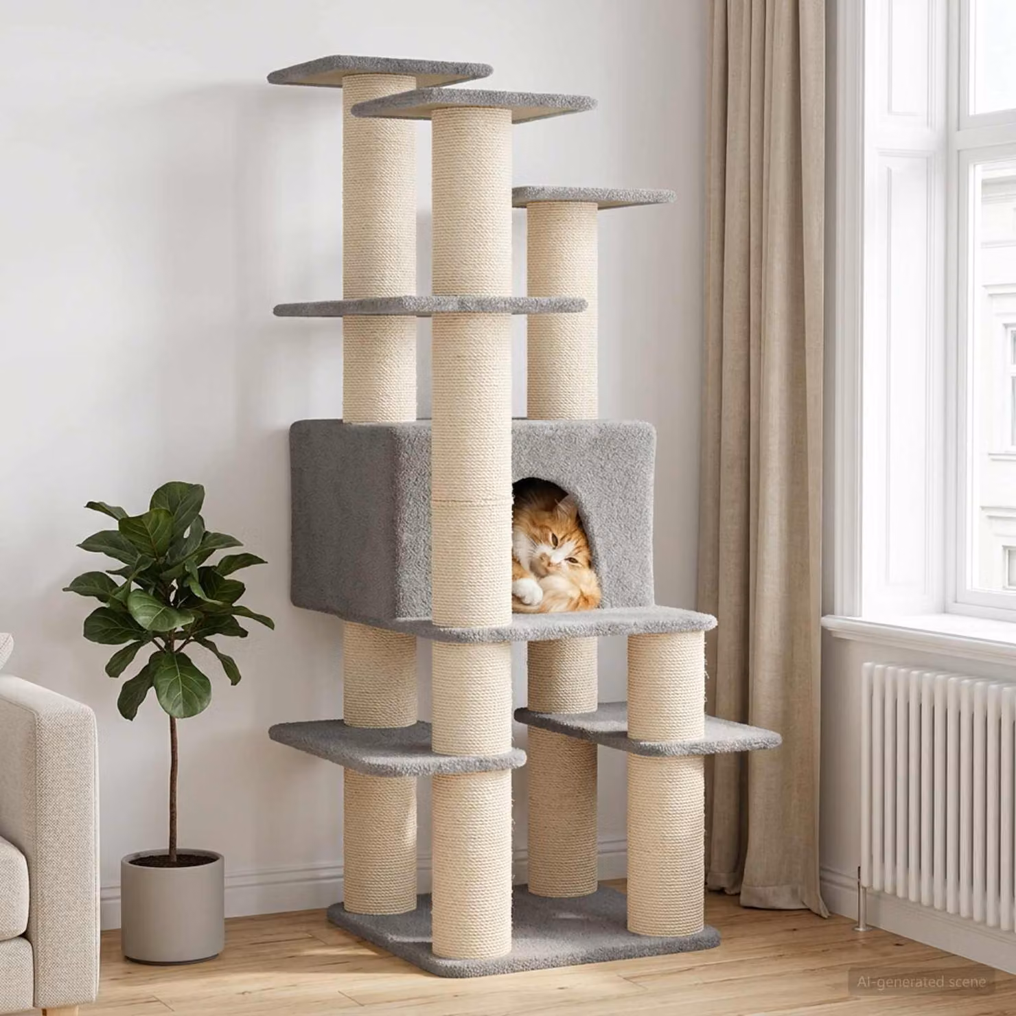 vidaXL Albero per gatti con pali in sisal Grigio Chiaro