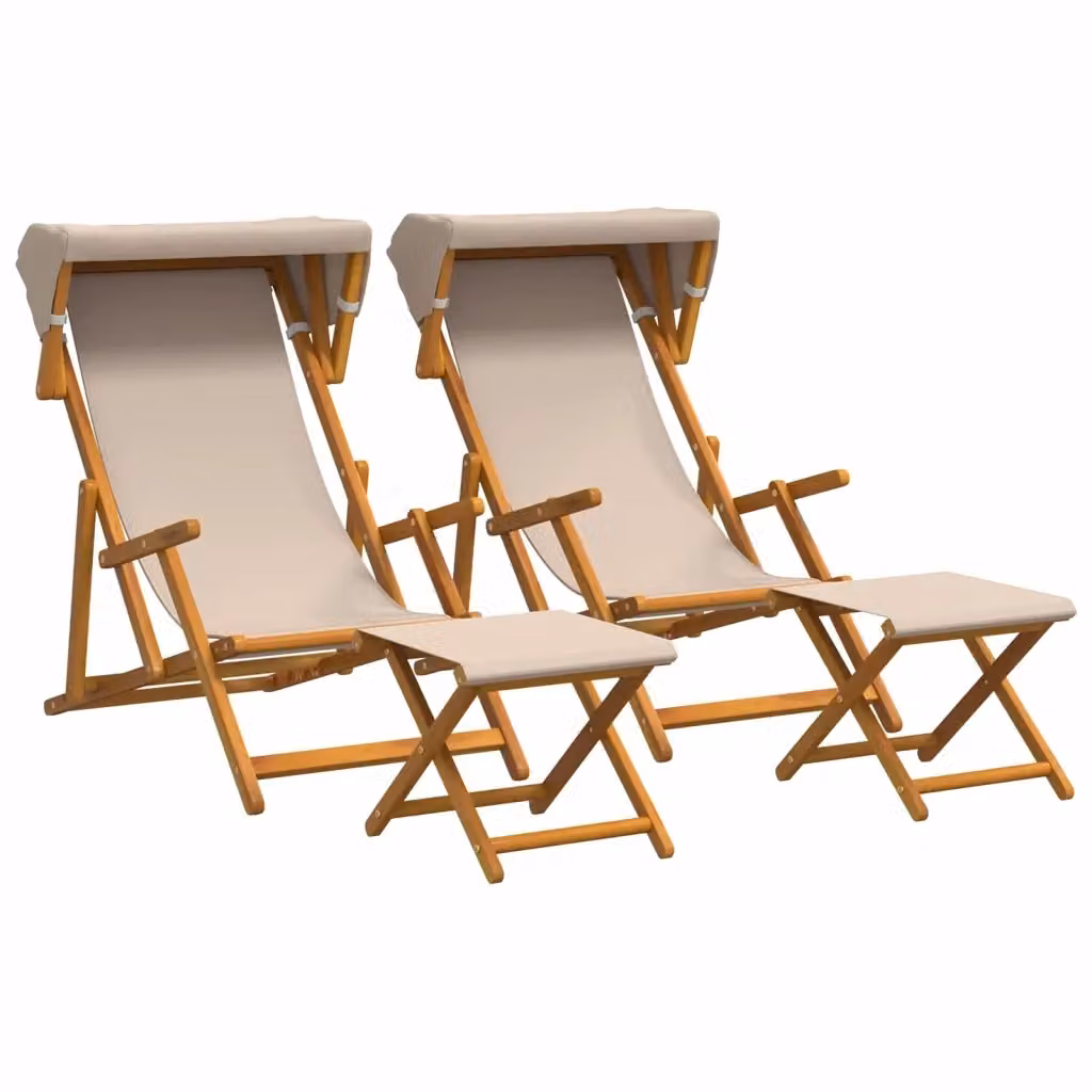 Set di 4 lettini prendisole vidaXL in legno di eucalipto massello oliato con tessuto beige resistente ai raggi UV per giardino e terrazzo – 2