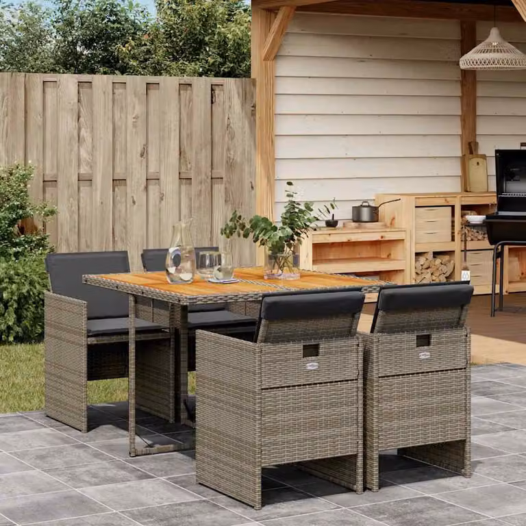 Set da pranzo da giardino vidaXL in polyrattan e legno di acacia con 5 pezzi, colore grigio e marrone