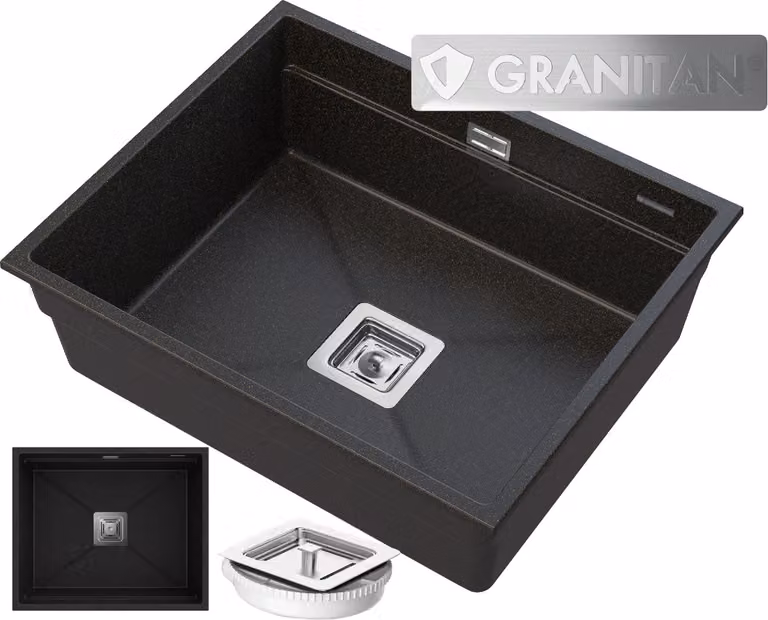 Granitan - Lavello in granito - Lavello da cucina - Nero-oro - Da incasso - Lavello - EPIR