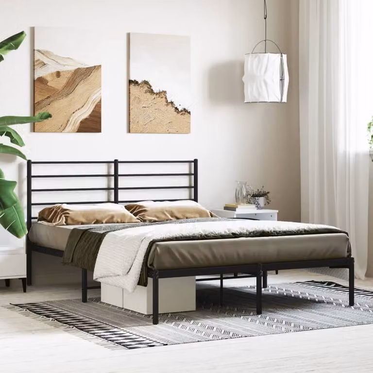 The Living Store Struttura letto con testiera in metallo nero 120x190 cm