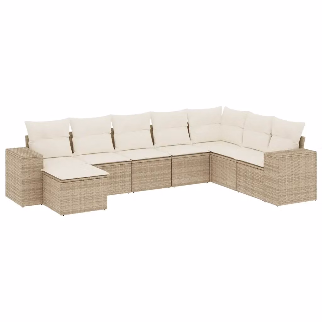 Set Divano da Giardino a L vidaXL 8 pz con Cuscini Beige e Ottoman in Polyrattan e Metallo – 2