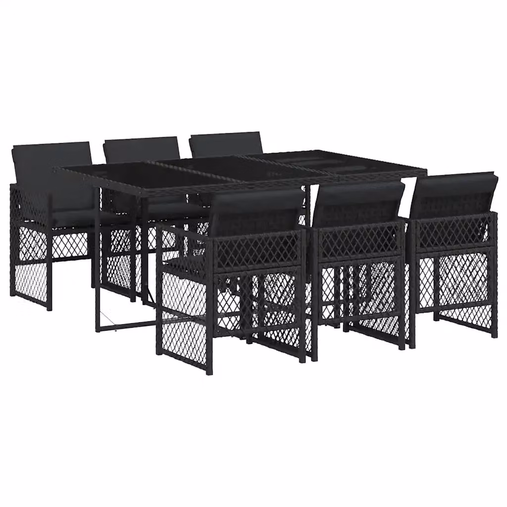 vidaXL Set da Pranzo da Giardino 7 pz in Polyrattan Nero con Piano in Vetro – 2