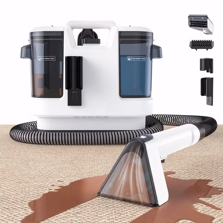 Lubluelu V6: pulitore per tessuti 3-in-1, aspirapolvere per tappeti e superfici, aspiraliquidi da 450W con potenza di aspirazione di 13500Pa, ideale per divani, tappeti e auto, dotato di un sistema a doppio serbatoio da 1,75L/1L