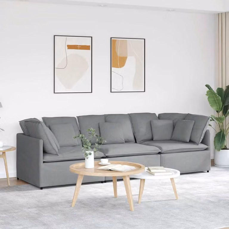 vidaXL Divano Modulare Moderno in Tessuto Grigio con Cuscini e Struttura in Metallo e Legno