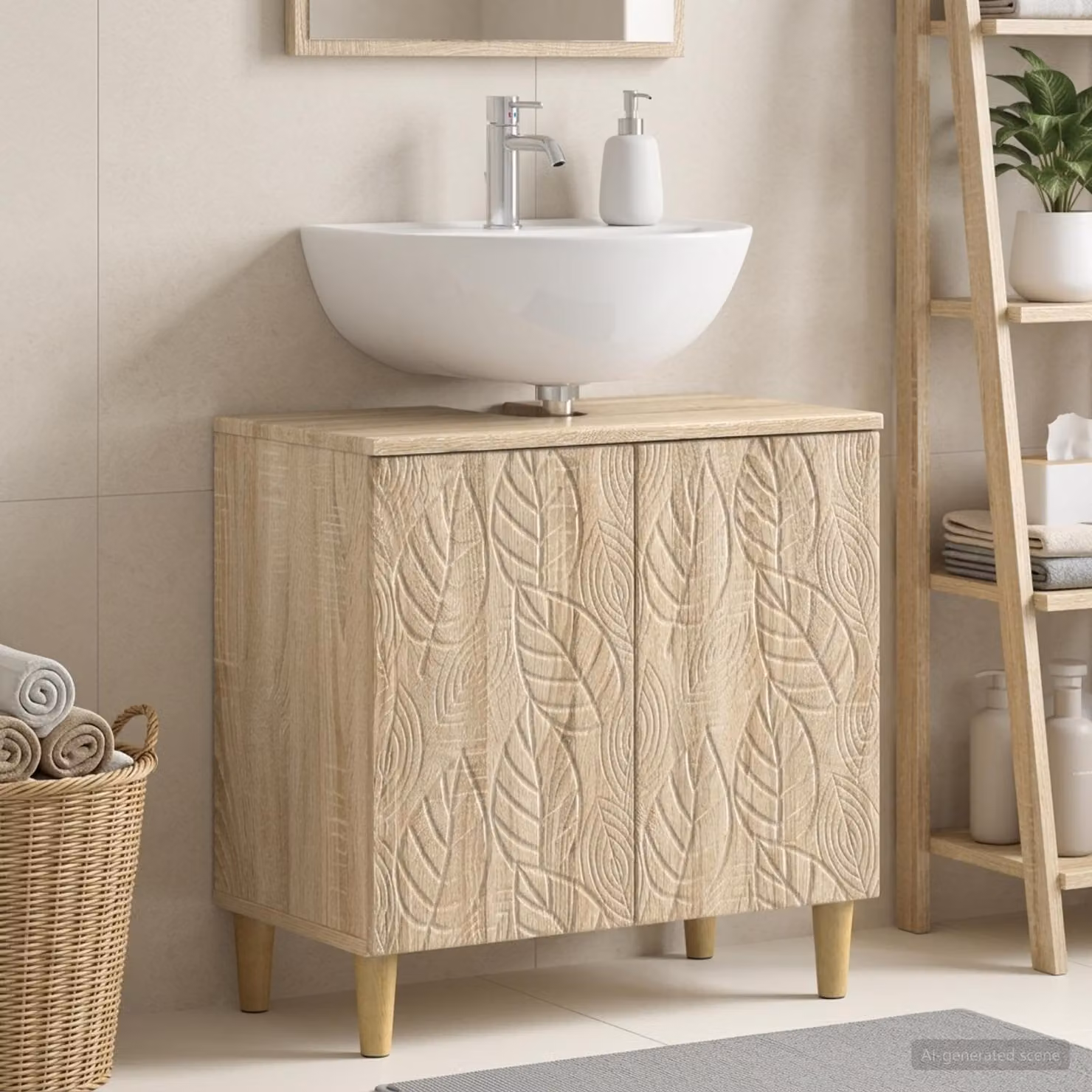 Armadio per lavabo da bagno vidaXL DELFT Rovere Sonoma, moderno, freestanding, marrone e beige