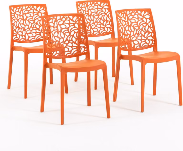 set di 4 sedie impilabili in polipropilene con fibre di vetro per uso esterno e giardino, bar e ristorante, cucina design moderno - ANNA - Papaya