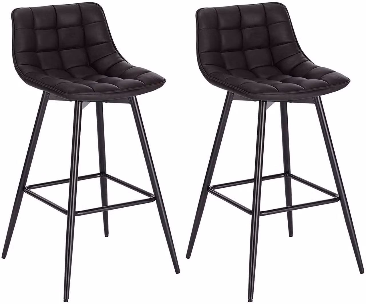 Set di 2 sgabelli da bar con poggiapiedi, rivestiti in ecopelle e con gambe in metallo | Grigio antracite