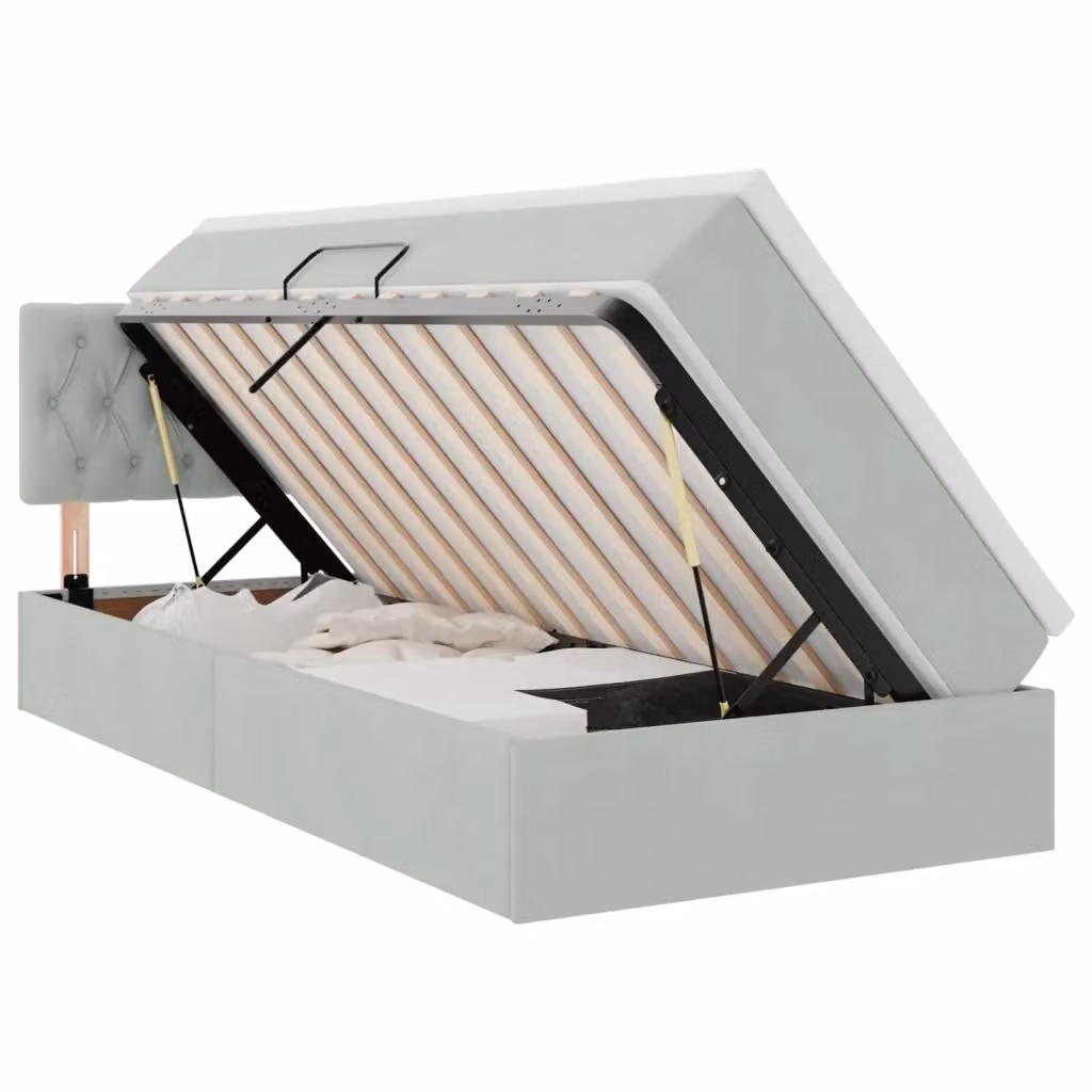 Letto con Contenitore vidaXL in Velluto Grigio Chiaro L/P/H: 90 x 190 x 88 cm – 2