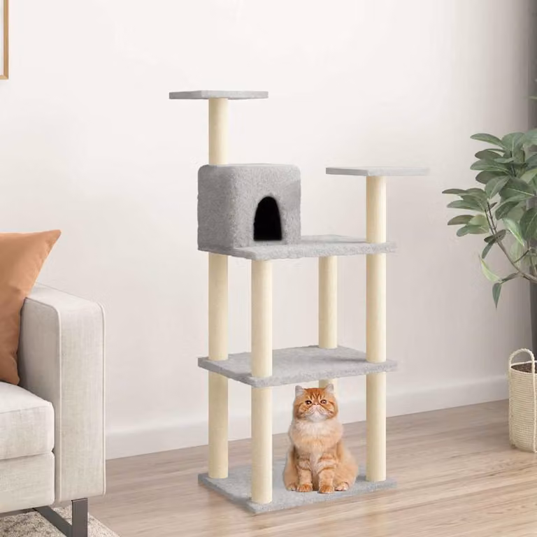 Albero per gatti vidaXL con tiragraffi in sisal e cuccia, grigio chiaro, Altezza: 118,5 cm