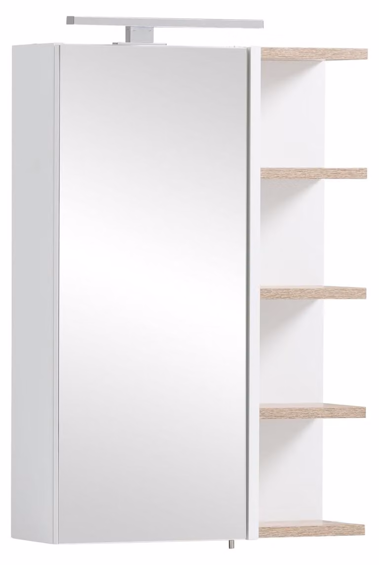 Specchio con illuminazione a LED, dimensioni 49,7 x 16 x 74,4 cm, luce bianca fredda/effetto legno di quercia