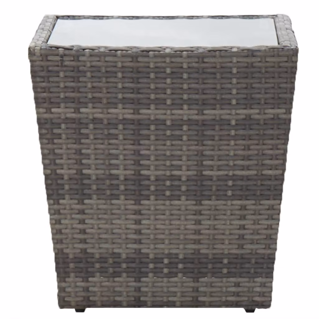 vidaXL Tavolino grigio 41,5x41,5x43 cm in poly rattan e vetro temperato