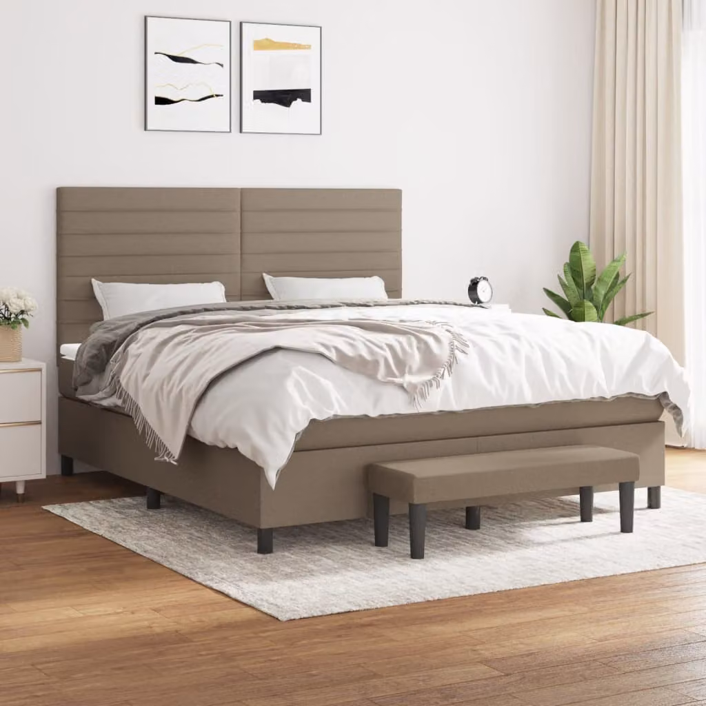 vidaXL Letto Ibrido con Giroletto a Molle e Materasso in Tessuto Beige e Bianco, L/P/H: 180 x 200 cm – 1