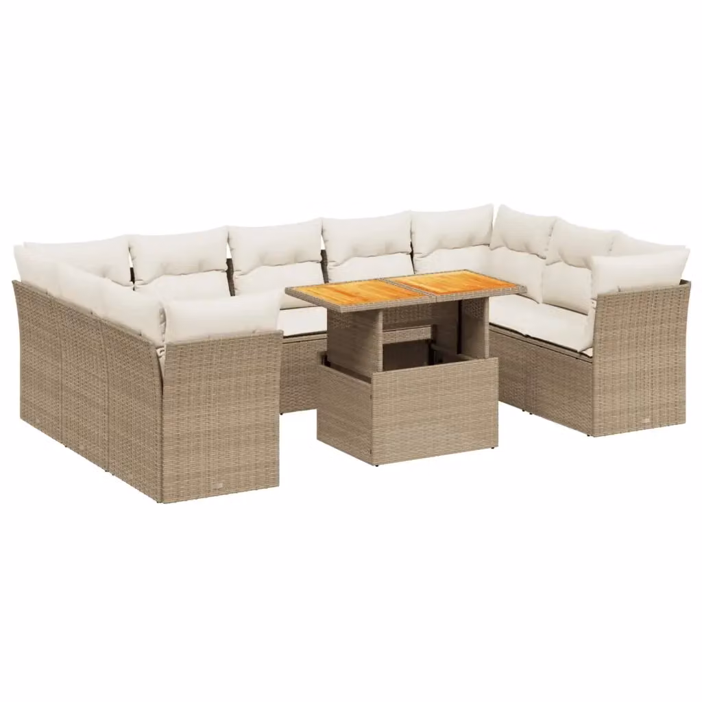 Set Divano da Giardino vidaXL 10 pz con Cuscini Beige e Tavolino, Design Moderno in Polyrattan e Acciaio Verniciato a Polvere – 2