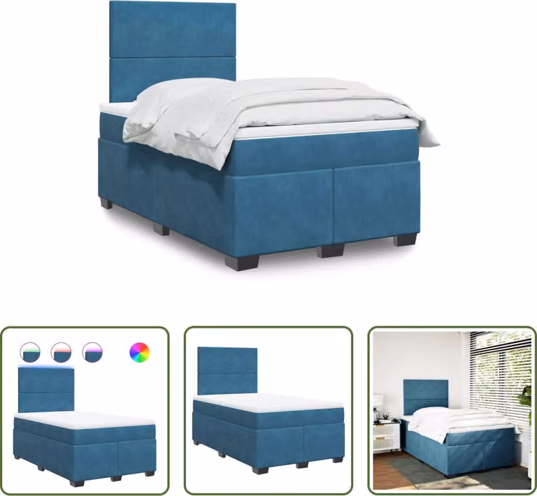 The Living Store Letto a molle con materasso blu 120x190 cm in velluto