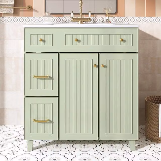 Armadio bagno con lavabo - Xylo - 81,7 cm - Verde - Design lussuoso con superficie laccata