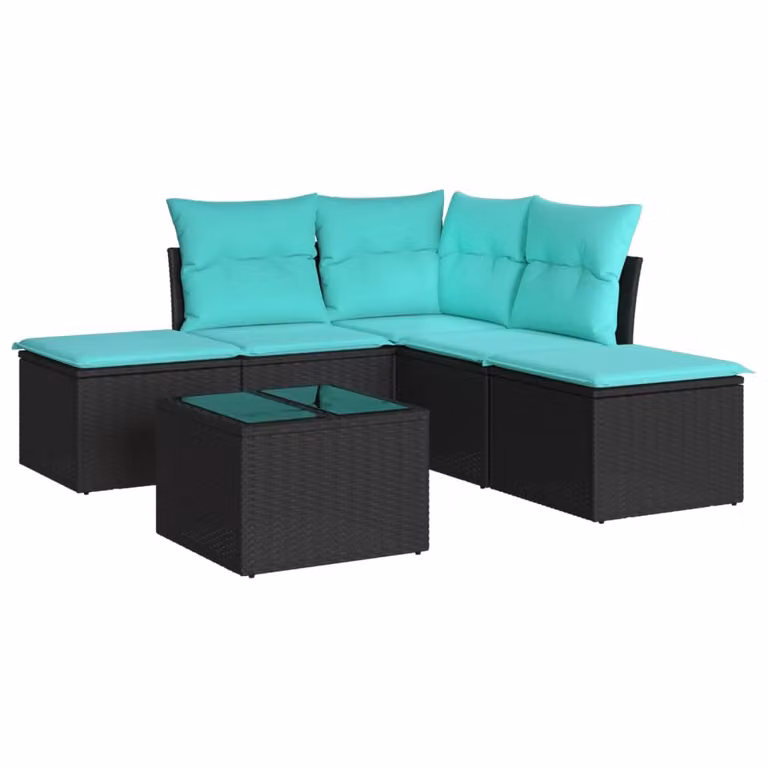 Set Divano da Giardino 6 pz con Cuscini Nero in Polyrattan