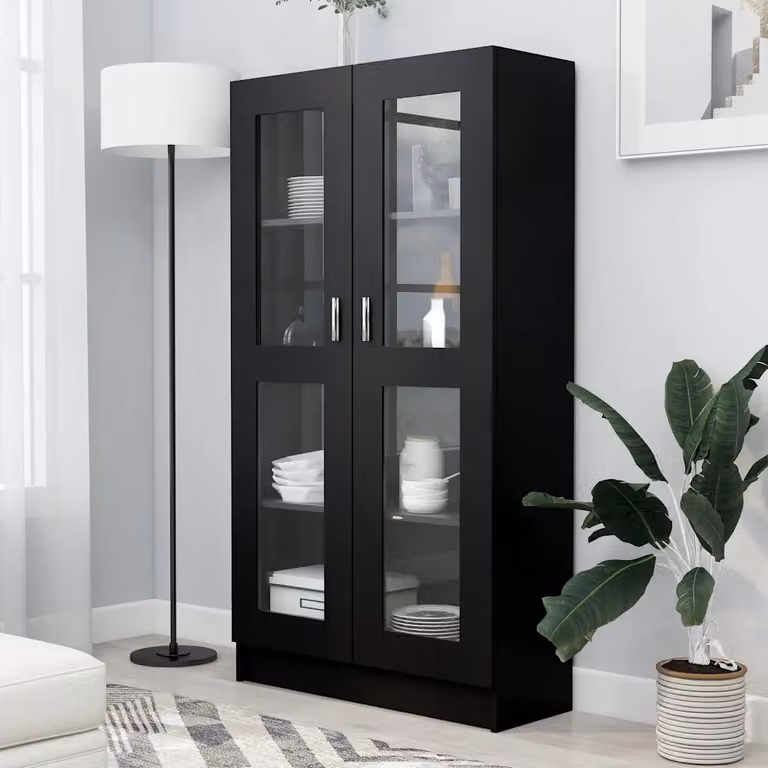 Armadietto con Vetrina vidaXL Nero con Ante in Vetro e Ripiani Interni, L/P/H: 82,5 x 30,5 x 150 cm
