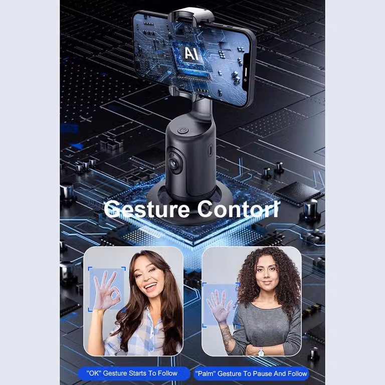 Smart 360° Auto Face Tracking Gimbal Desktop Selfie Stabilizer Robot cameraman con obiettivo regolabile Base stabile Supporto per telefono per smartphone Vlog Live Streaming Video Chat