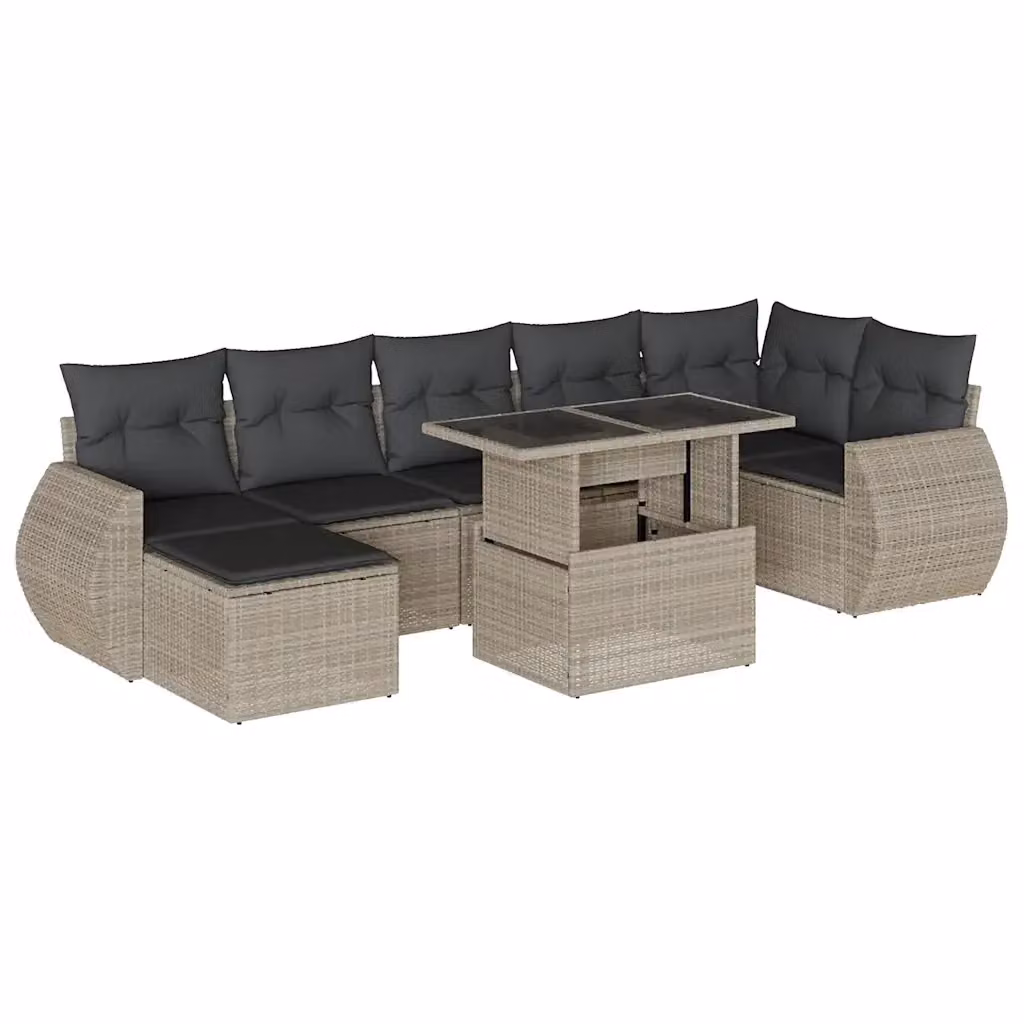vidaXL Set Divano da Giardino a L in Polyrattan con Cuscini Grigio Antracite e Tavolino da Esterno 8pz – 2