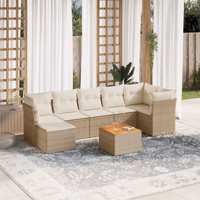 Set Divano da Giardino 8 pz vidaXL in Polyrattan Beige con Cuscini e Tavolino
