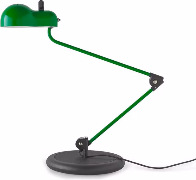 Lampada da tavolo Stilnovo Topo in metallo regolabile verde con paralume a cupola e luce LED bianco caldo