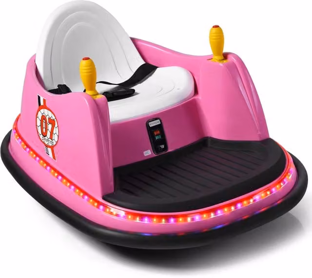 Macchina Elettrica Costway per Bambini con Design Autoscontro, Girevole a 360°, Luci, Musica e Telecomando, Rosa