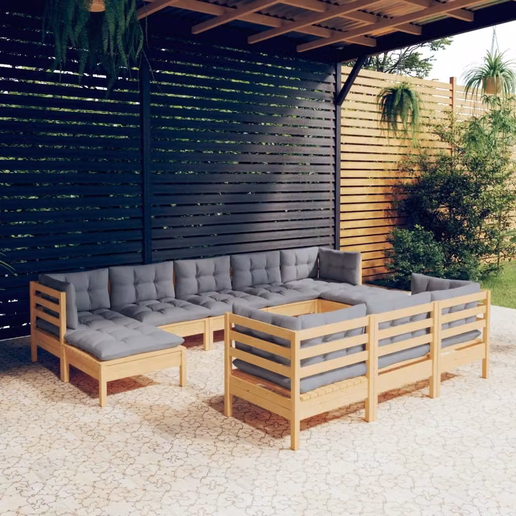 Maison Exclusive - Set Divani da Giardino 10 pz con Cuscini Grigi Massello di Pino