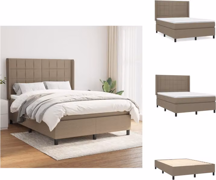 vidaXL Letto a molle con materasso in tessuto taupe 140x200 cm - Letti e strutture letto