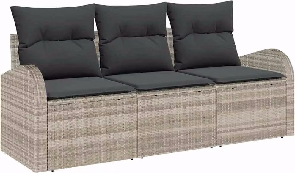 Set Divano da Giardino 3 pcs Grigio chiaro Poly Rattan