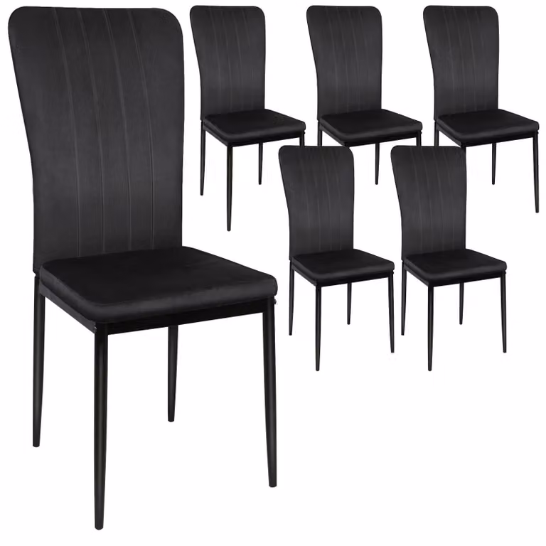 Sedie da pranzo in velluto - Set da 6 - Sedie imbottite - Schienale ergonomico - Seduta imbottita - Gambe in metallo - Design moderno - Colore: nero