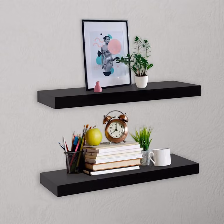 Set di 2 mensole a muro galleggianti vidaXL in MDF laccato nero, L 40 cm x P 20 cm x H 3,8 cm