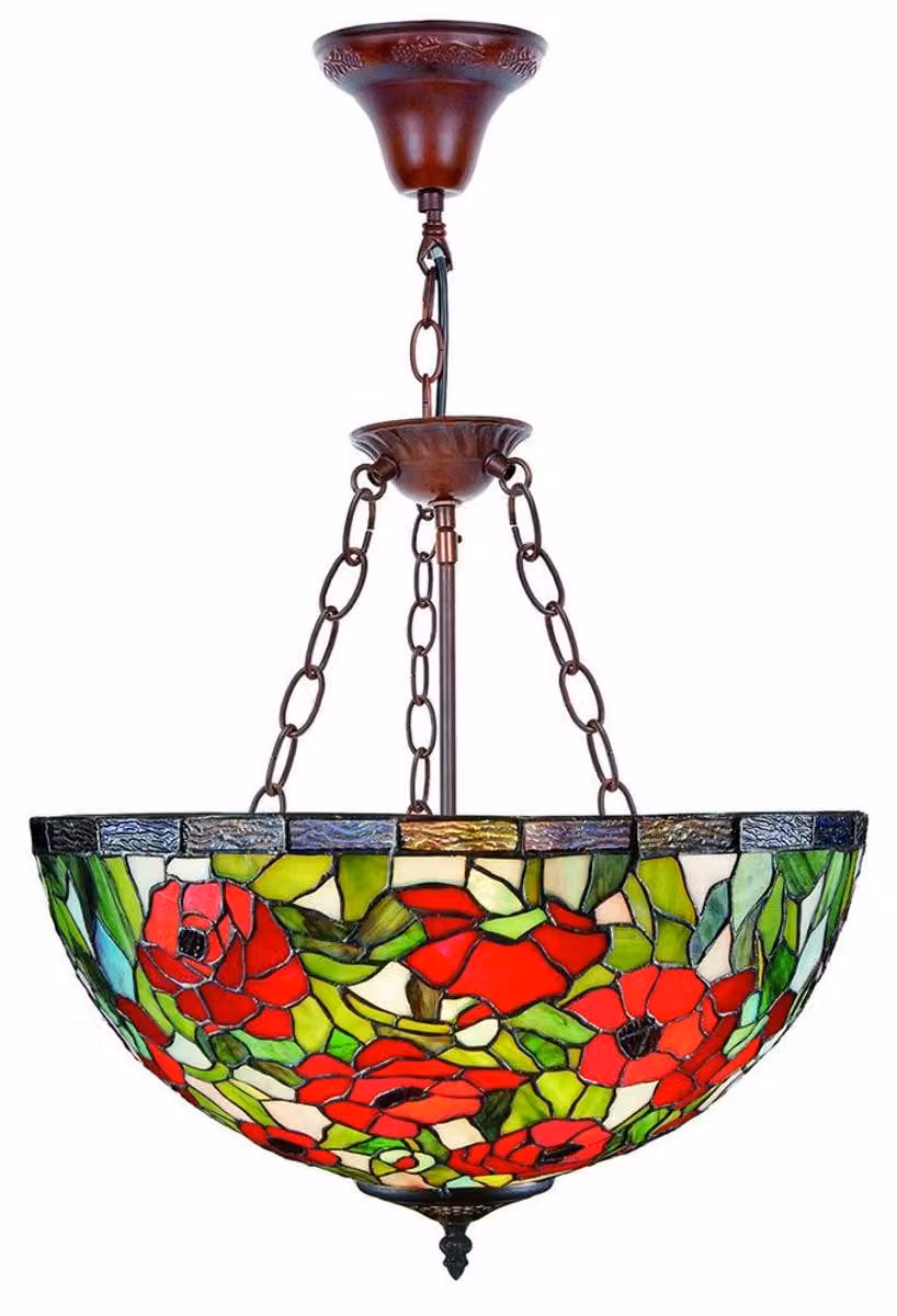 Lampada a sospensione Casa Padrino Tiffany, motivo floreale, multicolore, diametro 40 cm, altezza 110 cm - Lampada realizzata a mano