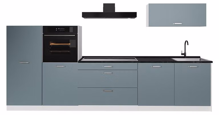 Cucina componibile Vicco R-Line Grigio-blu/Bianco 340 cm piano di lavoro Antracite, Model 67317