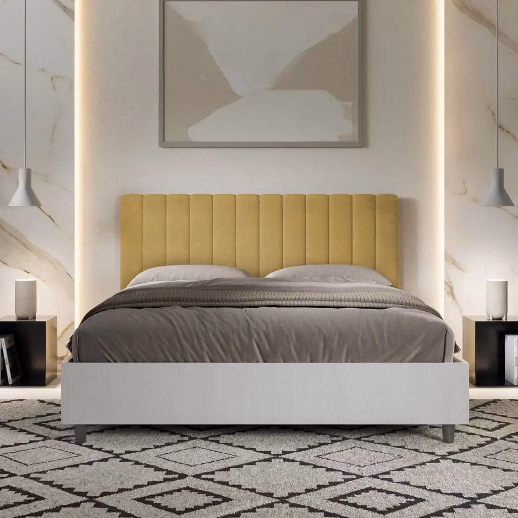 Letto Matrimoniale con Contenitore e Rete a Alzata GIORDANOSHOP Colore Ocra L/P/H: 160 x 200 x 113 cm – 2