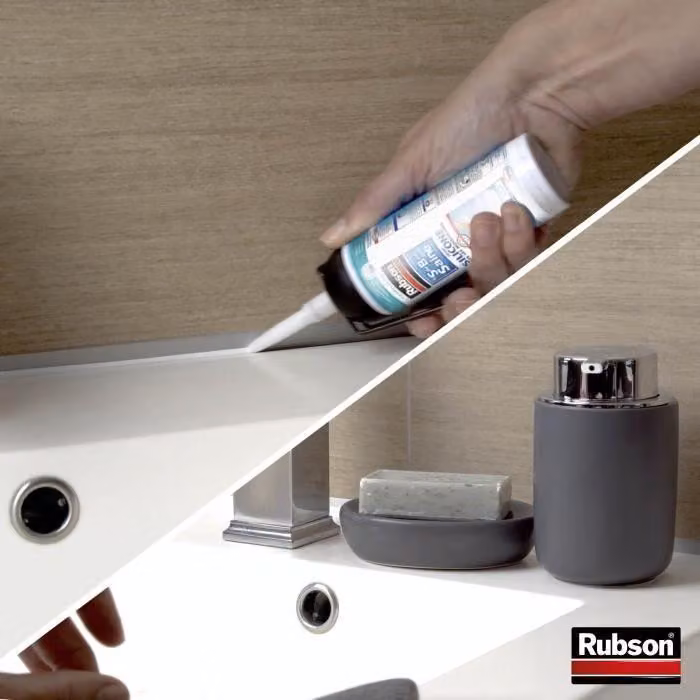 Sigillante siliconico per piastrelle RUBSON, trasparente, 200 ml, antimuffa, elasticità 500%, per pareti interne, giunti da 10 mm