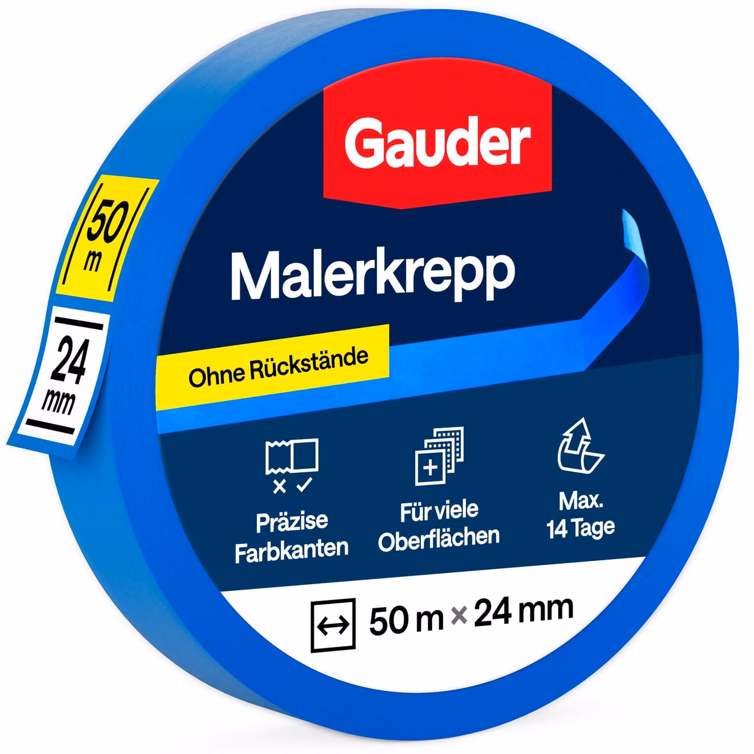 GAUDER: Nastro adesivo per pittura, nastro di carta, nastro protettivo per lavori di pittura (1 rotolo - 24 mm x 50 m)