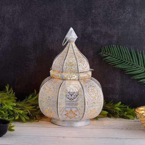 Lampada da tavolo Marrakesh in metallo, 30 cm, bianca