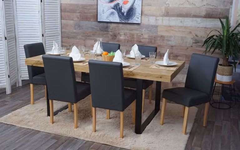 set di 6 sedie per sala da pranzo Sedia da cucina Littau ~ Pelle finta, grigio opaco, gambe chiare
