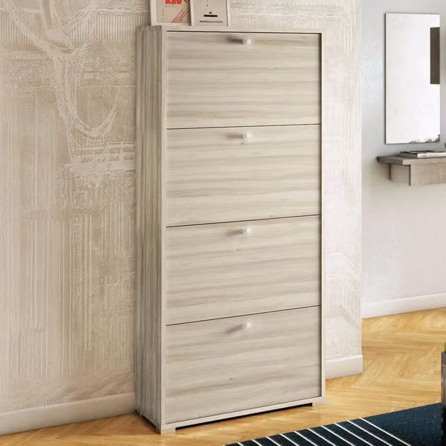 Scarpiera DMORA con ante a ribalta per 24 paia di scarpe, Marrone e Beige, L: 67 cm, P: 28 cm, H: 147 cm – 1