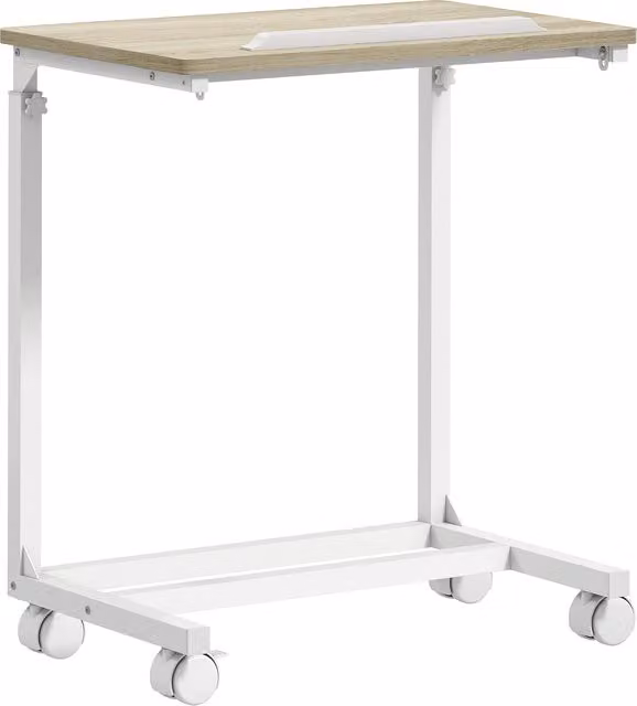 Tavolino da lavoro HOMCOM regolabile con piano inclinabile e 4 ruote, in legno e metallo, Bianco e Rovere, L: 55 cm, P: 36 cm, H: 62.5-82.5 cm