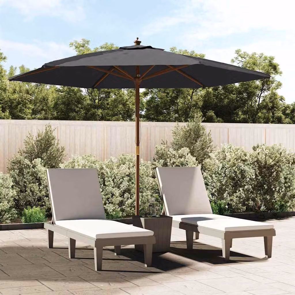 Ombrellone da giardino vidaXL con palo centrale in legno nero e copertura in poliestere grigio L: 299 cm, P: 240 cm