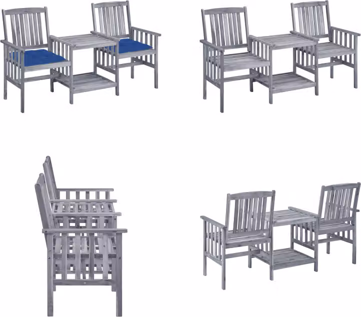 vidaXL Sedie da giardino con tavolo da tè e cuscini in legno massiccio di acacia - Sedia da giardino con tavolo da tè - Sedie da giardino con tavoli da tè - Set da bistrot - Set da bistrot in legno