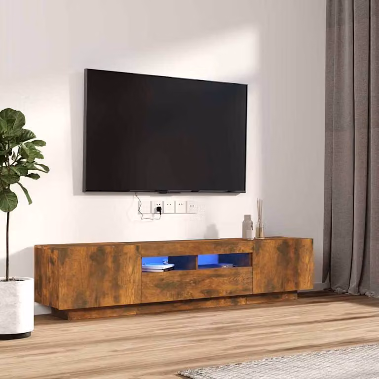 Set di mobili TV moderno vidaXL in legno multistrato color rovere fumo con luci LED integrate per il tuo soggiorno